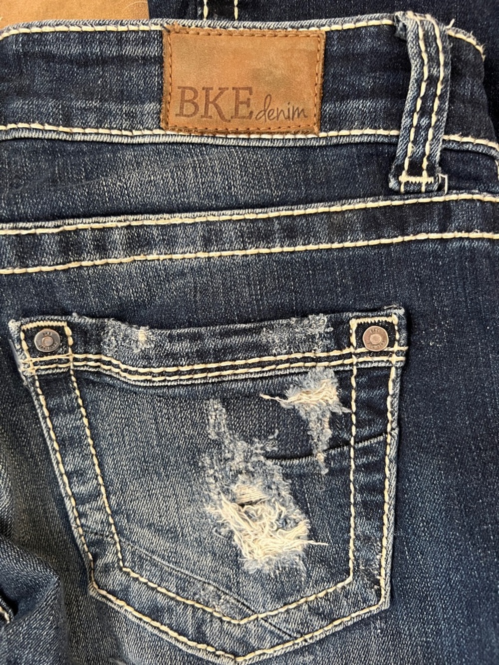 BKE Women's Dark & Medium Blue Bootcut Jeans with Faded Detail - Picture 6 of 6